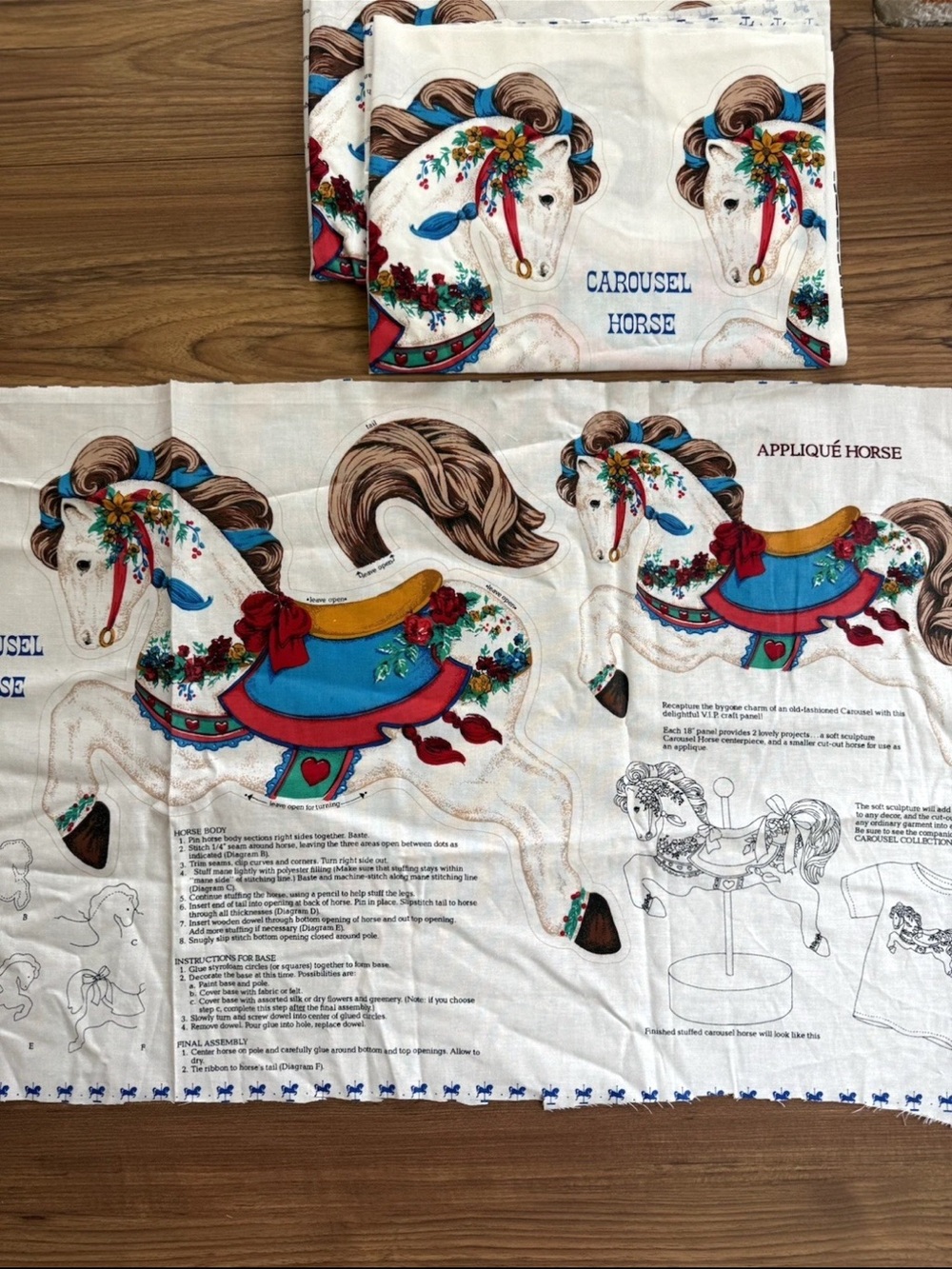 Vintage Cranston Print Works Carousel Horse Cut & Sew Applique Fabric Panel